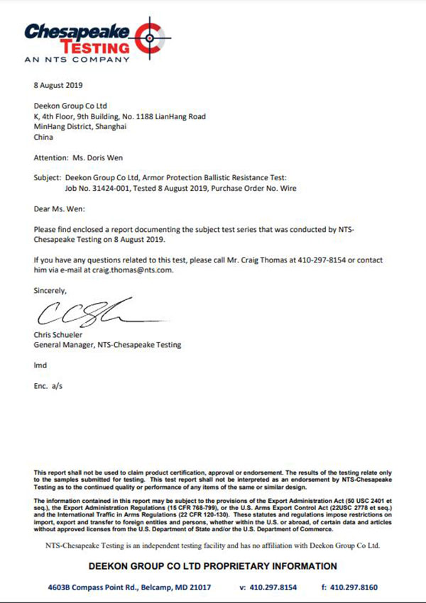 Bulletproof Vest Test Report From NTS